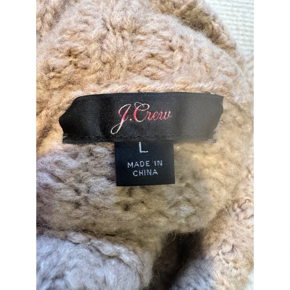 J.Crew Women's Large Alpaca Wool Blend Chunky Knit Turtleneck Sweater Beige Cozy